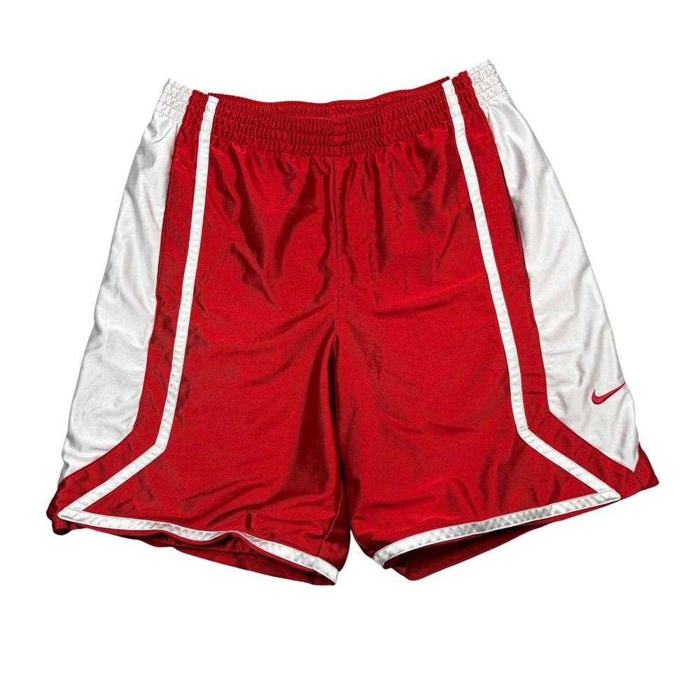Nike Basketball Shorts Men M Red White Shiny Dazzle Vintage 90s Y2K Athletic EUC